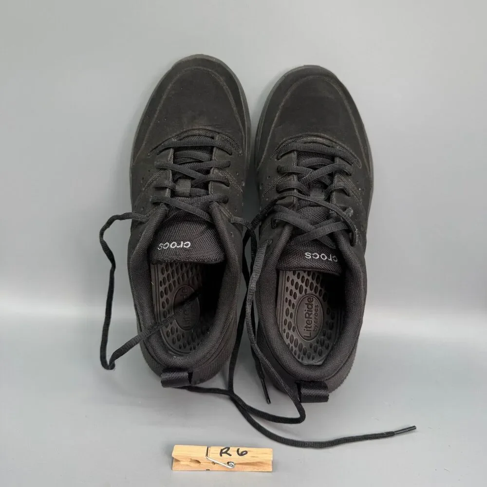 Crocs On the Clock Men's 8 Triple Black Nubuk Lace-Up Breathable Work Sneakers
